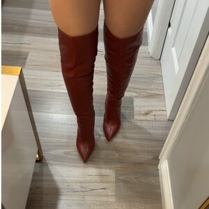 Burgundy Over The Knee Stiletto Boots